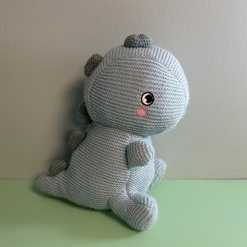 Spark Create Imagine Blue Plush Stuffed Dinosaur Toy with Rattle, Kids Plush Toy